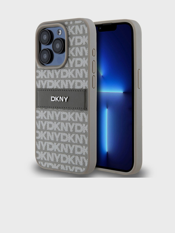 DKNY PU Leather Repeat Pattern Tonal Stripe Back Cover за iPhone 14 Pro Max Beige DKNY