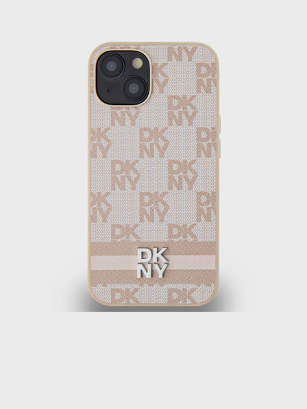 DKNY Заден капак от карирана кожа с шарка и райе за iPhone 14 Pink DKNY