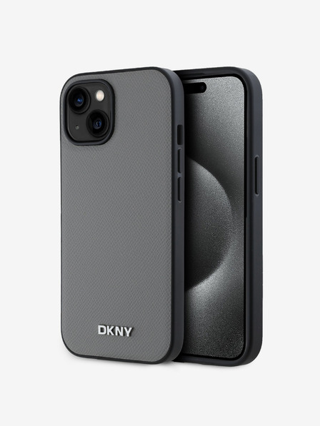 DKNY PU Leather Silver Metal Logo Magsafe заден капак за iPhone 13 Grey DKNY