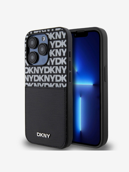 DKNY PU кожа с повтарящ се модел на джоб за карта за iPhone 14 Pro Max Black DKNY