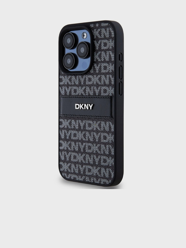 DKNY PU Leather Repeat Pattern Tonal Stripe Back Cover за iPhone 15 Pro Max Black DKNY