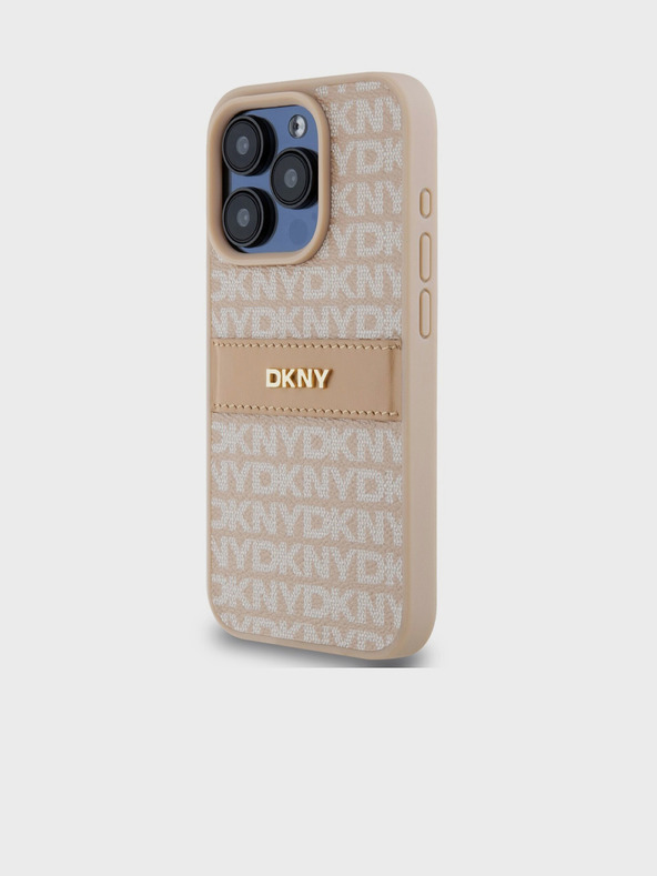 DKNY PU Leather Repeat Pattern Tonal Stripe Back Cover за iPhone 14 Pro Max Pink DKNY