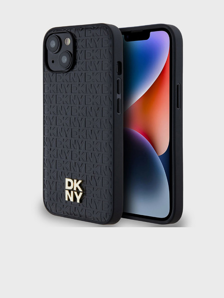 DKNY PU Кожа с повтарящ се модел Stack Logo Magsafe заден капак за iPhone 15 Black DKNY