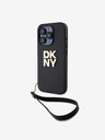 DKNY PU Leather Stack Logo Wrist Strap Back Cover за iPhone 15 Pro Black DKNY