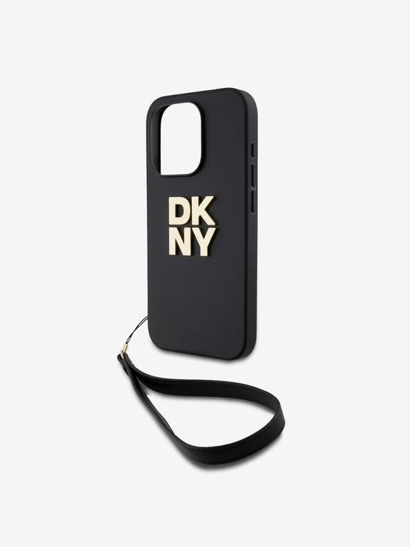 DKNY PU Leather Stack Logo Wrist Strap Back Cover за iPhone 15 Pro Black DKNY