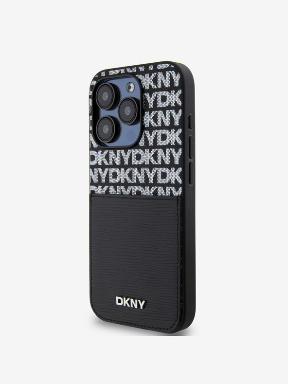DKNY PU Leather Repeat Pattern Card Pocket Back Cover за iPhone 15 Pro Max Black DKNY