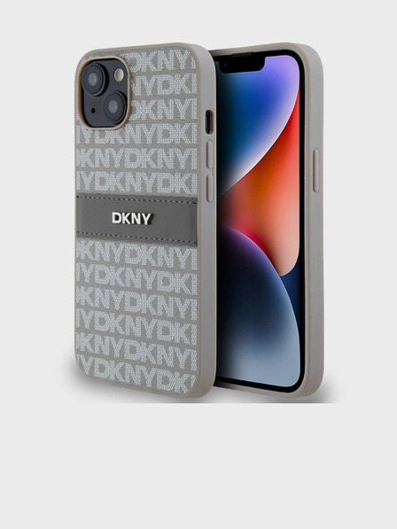 DKNY PU Leather Repeat Pattern Tonal Stripe Back Cover за iPhone 14 Beige DKNY