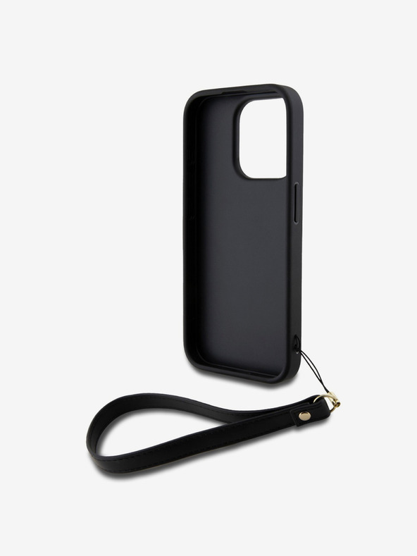 DKNY PU Leather Stack Logo Wrist Strap Back Cover за iPhone 14 Pro Max Black DKNY
