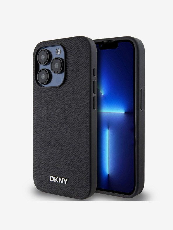 DKNY PU Leather Silver Metal Logo Magsafe Back Cover за iPhone 15 Pro Max Black DKNY