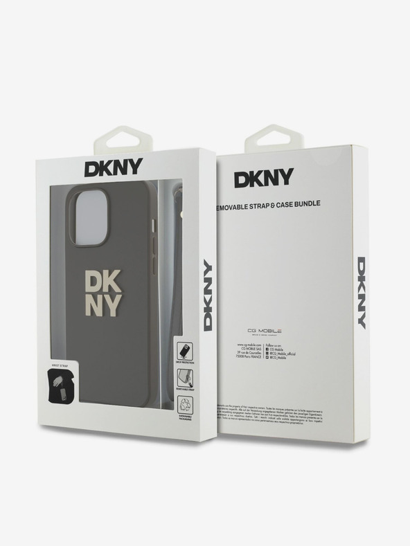 DKNY PU Leather Stack Logo Wrist Strap Back Cover за iPhone 14 Pro Brown DKNY