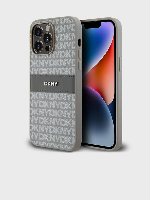 DKNY PU Leather Repeat Pattern Tonal Stripe Back Cover за iPhone 14 Pro Beige DKNY