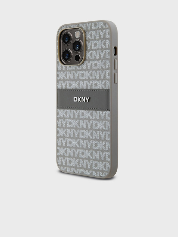 DKNY PU Leather Repeat Pattern Tonal Stripe Back Cover за iPhone 14 Pro Beige DKNY