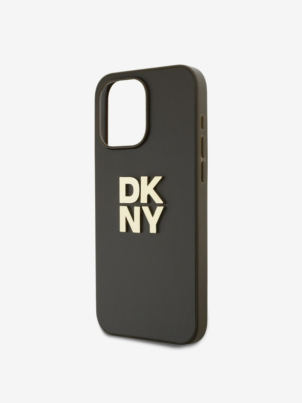 DKNY PU Leather Stack Logo Wrist Strap Back Cover за iPhone 15 Pro Brown DKNY