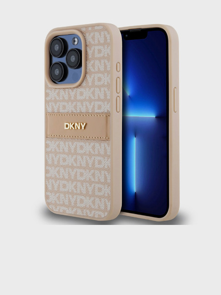 DKNY PU Leather Repeat Pattern Tonal Stripe Back Cover за iPhone 14 Pro Pink DKNY