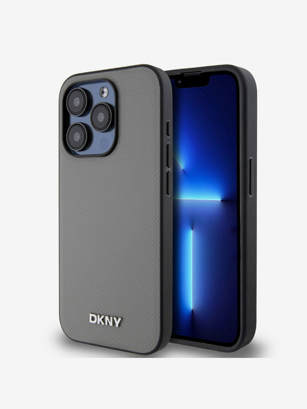 DKNY PU Leather Silver Metal Logo Magsafe Back Cover за iPhone 15 Pro Max Grey DKNY