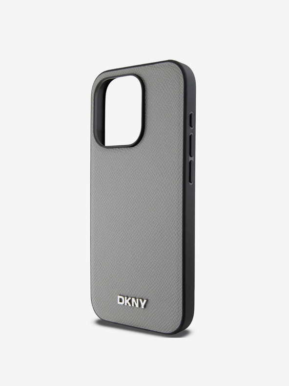 DKNY PU Leather Silver Metal Logo Magsafe Back Cover за iPhone 15 Pro Max Grey DKNY
