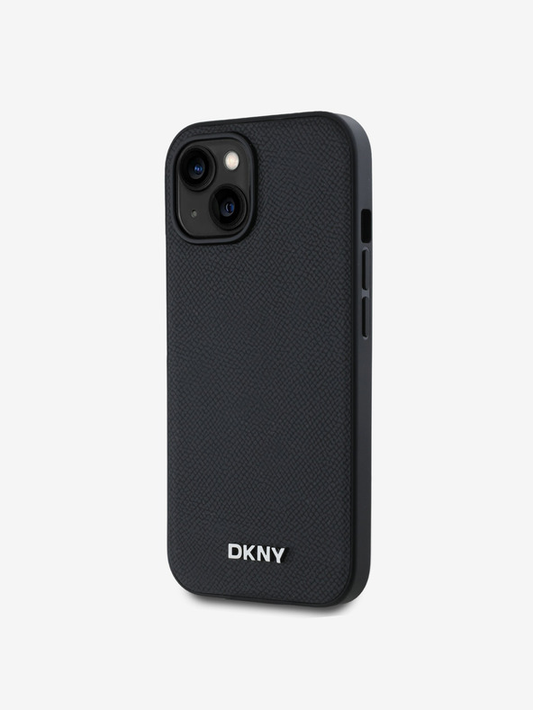 DKNY PU Leather Silver Metal Logo Magsafe Back Cover за iPhone 14 Black DKNY