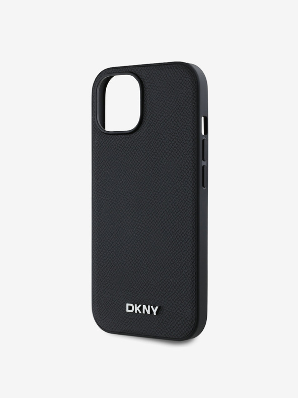 DKNY PU Leather Silver Metal Logo Magsafe Back Cover за iPhone 14 Black DKNY