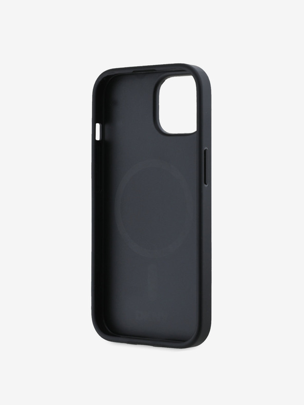 DKNY PU Leather Silver Metal Logo Magsafe Back Cover за iPhone 14 Black DKNY