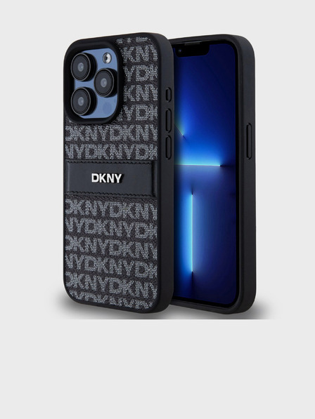 DKNY Заден капак от PU кожа с повтарящ се десен с тонове ивици за iPhone 14 Pro Black DKNY