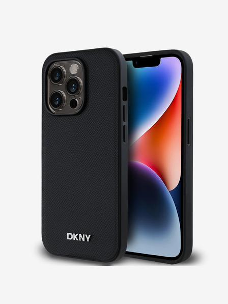 DKNY PU Кожа Silver Metal Logo Magsafe заден капак за iPhone 14 Pro Black DKNY