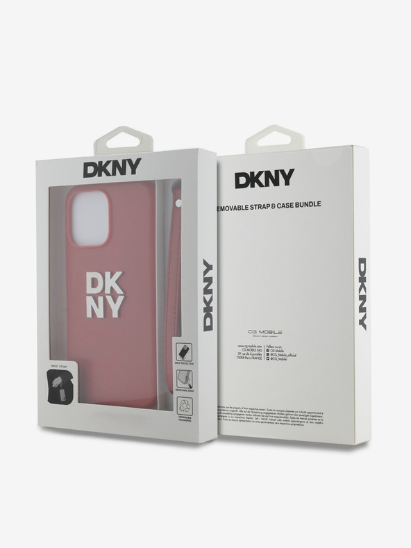 DKNY PU Leather Stack Logo Wrist Strap Back Cover за iPhone 15 Pro Max Red DKNY