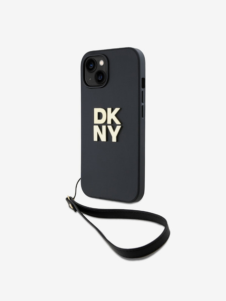 DKNY PU Leather Stack Logo Wrist Strap Back Cover за iPhone 13 Black DKNY