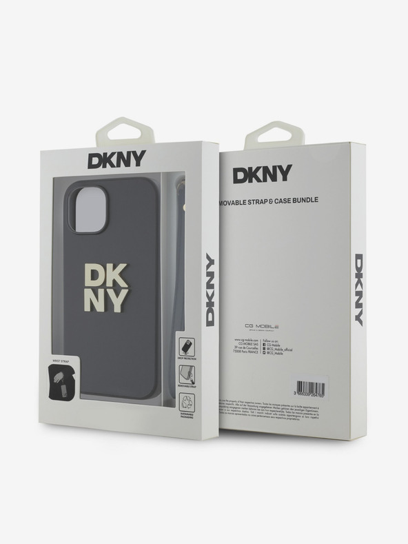 DKNY PU Leather Stack Logo Wrist Strap Back Cover за iPhone 13 Black DKNY