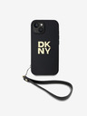 DKNY PU Leather Stack Logo Wrist Strap Back Cover за iPhone 14 Black DKNY