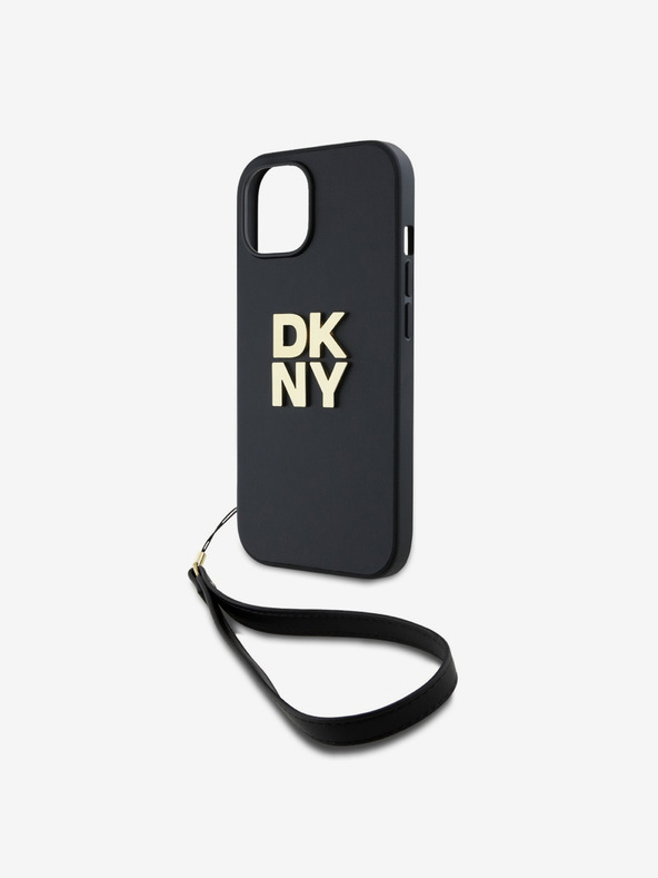 DKNY PU Leather Stack Logo Wrist Strap Back Cover за iPhone 14 Black DKNY