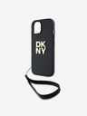 DKNY PU Leather Stack Logo Wrist Strap Back Cover за iPhone 14 Black DKNY