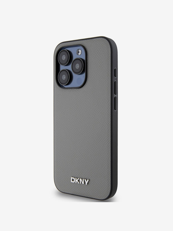 DKNY PU Leather Silver Metal Logo Magsafe Back Cover за iPhone 14 Pro Grey DKNY