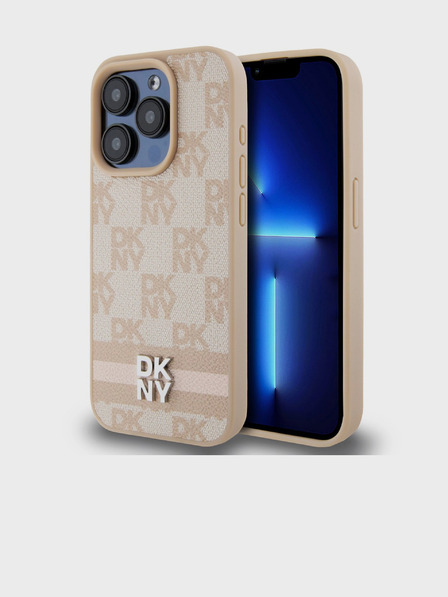 DKNY Заден капак от карирана кожа с шарка и райе за iPhone 14 Pro Max Pink DKNY