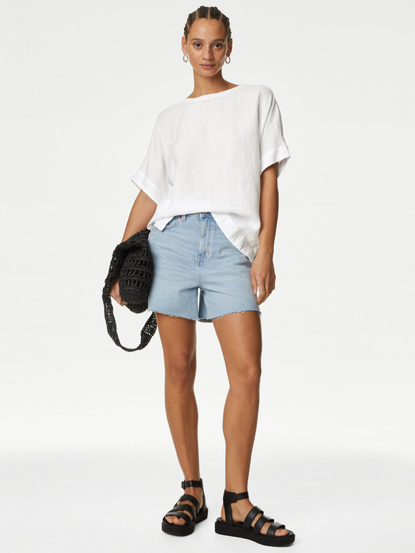 Marks & Spencer Бяла дамска блуза с лен Marks & Spencer