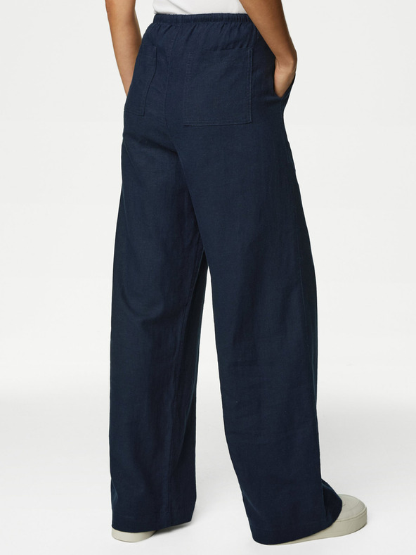 Marks & Spencer Тъмносин дамски панталон с широки крачоли от ленена смес Marks & Spencer