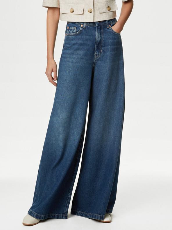 Marks & Spencer Тъмносини дамски дънки с широка кройка Marks & Spencer