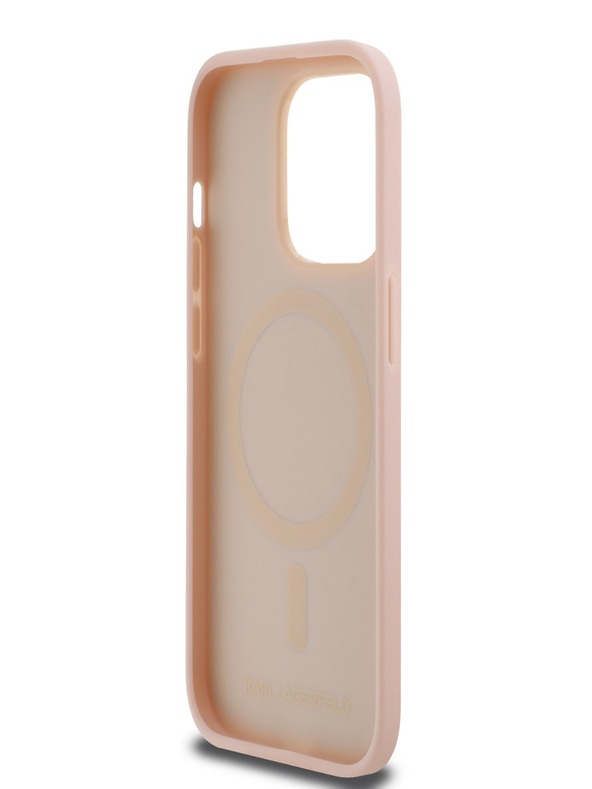 Karl Lagerfeld PU Кожа с монограмно метално лого Magsafe заден капак за iPhone 14 Pro Max Pink Karl Lagerfeld