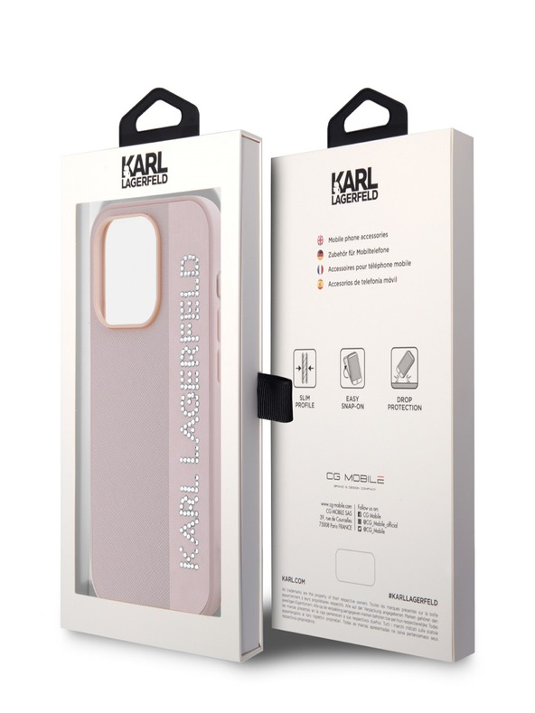 Karl Lagerfeld Karl Lagerfeld PU Saffiano Rhinestone Charm Заден капак за iPhone 15 Pro Max Pink