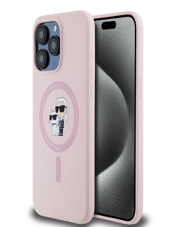 Karl Lagerfeld Течен силикон Karl and Choupette Magsafe заден капак за iPhone 14 Pro Max Pink Karl Lagerfeld