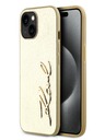 Karl Lagerfeld Набръчкан PU заден капак с подпис и лого за iPhone 15 Gold Karl Lagerfeld