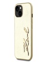 Karl Lagerfeld Набръчкан PU заден капак с подпис и лого за iPhone 15 Gold Karl Lagerfeld
