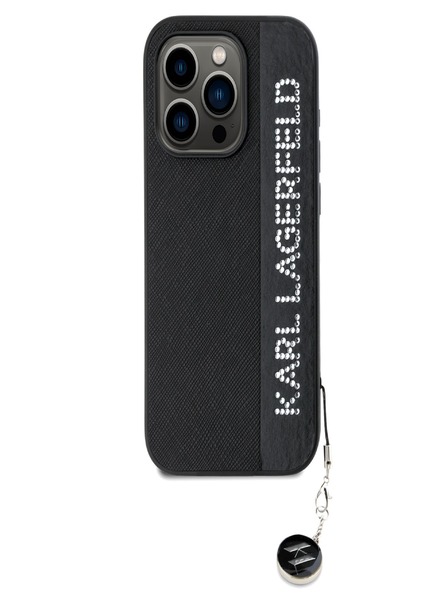 Karl Lagerfeld Karl Lagerfeld PU Saffiano Rhinestone Charm Заден капак за iPhone 15 Pro Black