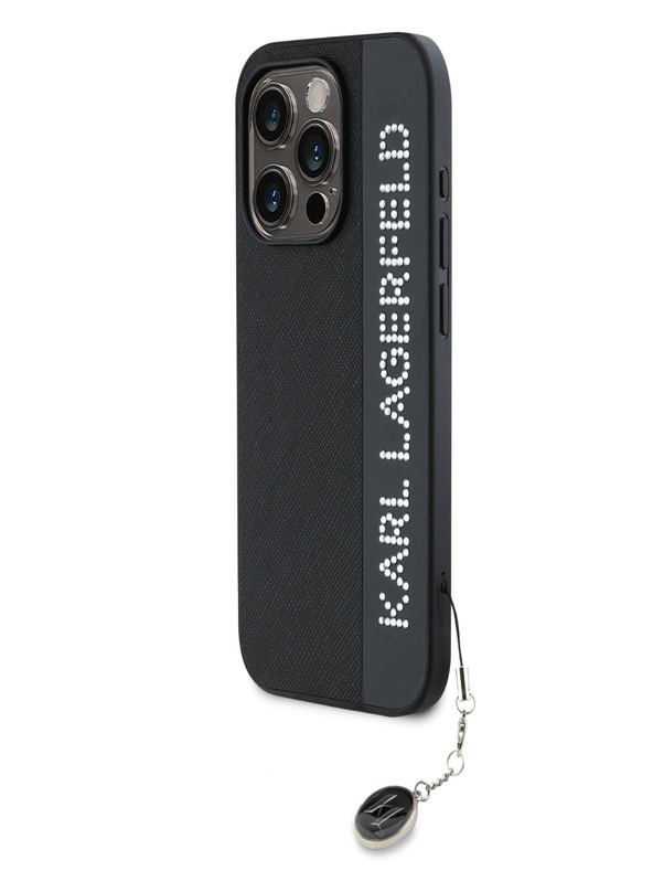 Karl Lagerfeld Karl Lagerfeld PU Saffiano Rhinestone Charm Заден капак за iPhone 15 Pro Black