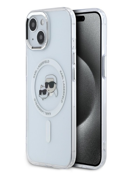 Karl Lagerfeld Karl Lagerfeld IML K&CH Heads Metal Frame MagSafe заден капак за iPhone 15 Прозрачен