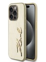 Karl Lagerfeld Набръчкан PU заден капак с лого на подпис за iPhone 15 Pro Gold Karl Lagerfeld