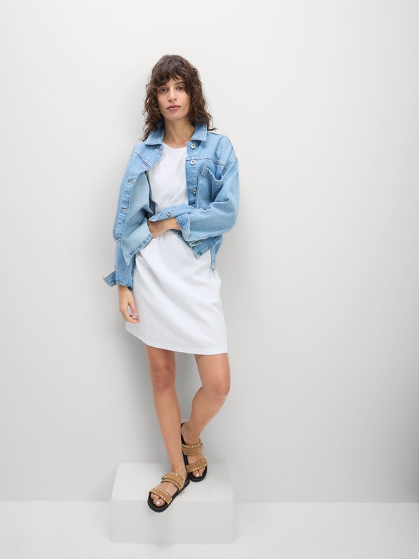 Marks & Spencer Мини рокля с кръгло деколте и високо съдържание на лен Marks & Spencer бяла