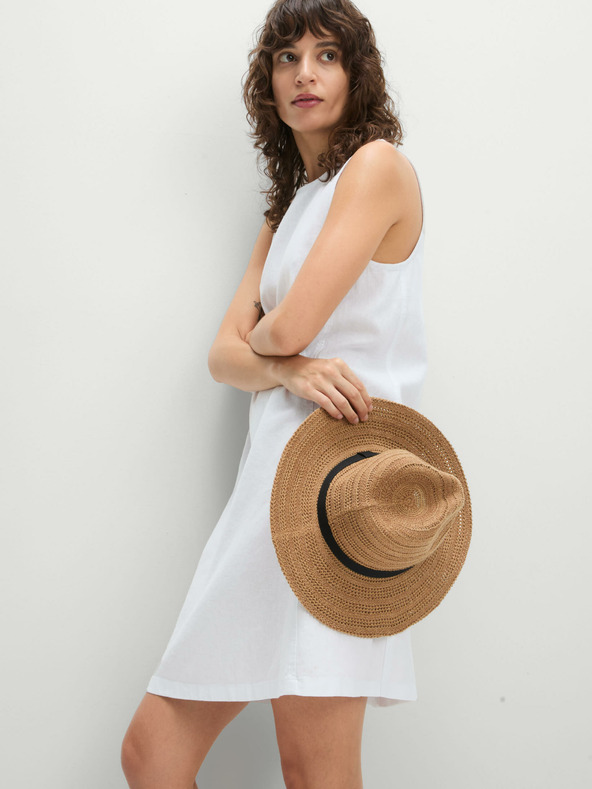 Marks & Spencer Мини рокля с кръгло деколте и високо съдържание на лен Marks & Spencer бяла