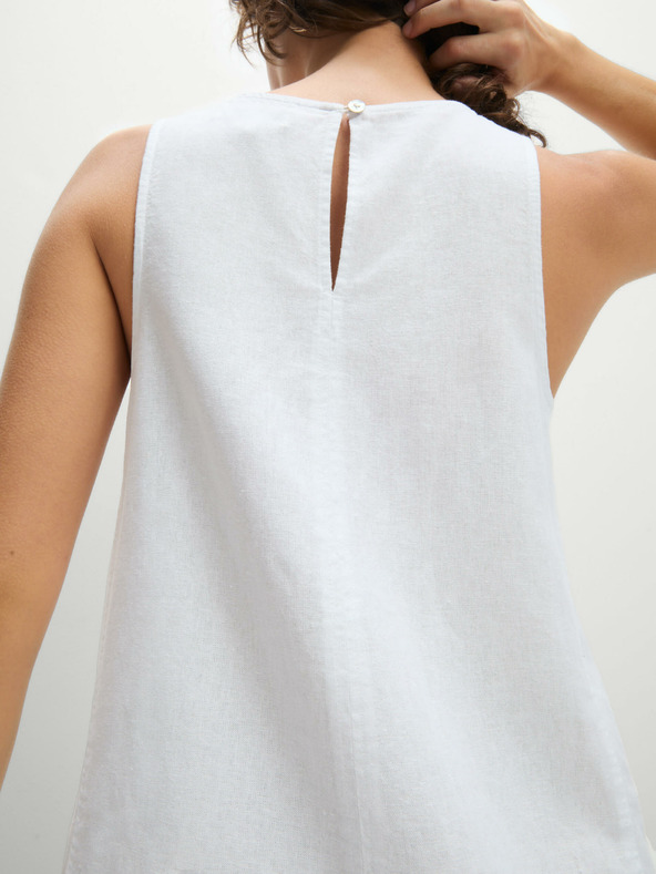 Marks & Spencer Мини рокля с кръгло деколте и високо съдържание на лен Marks & Spencer бяла