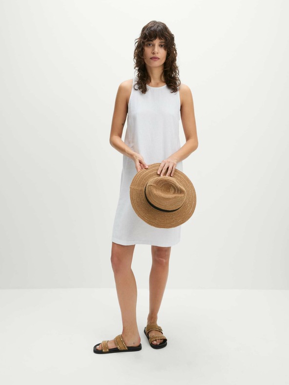 Marks & Spencer Мини рокля с кръгло деколте и високо съдържание на лен Marks & Spencer бяла