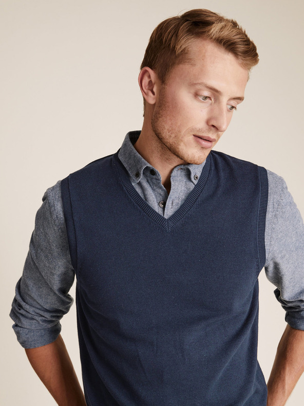 Marks & Spencer Пуловер без ръкави от чист памук Marks & Spencer тъмносин